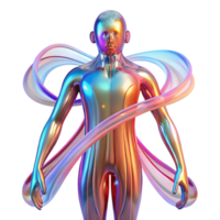 elegant artistic A transparent human figure composed of flowing data streams, lit by a spectrum of vibrant colors. Abstract style professional png