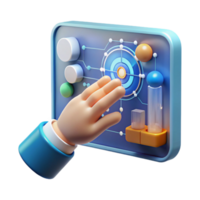 magnificent modern A human hand reaching out to touch a holographic interface, displaying complex data visualizations. Futuristic minimalist style high quality png