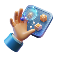 elegant traditional A human hand reaching out to touch a holographic interface, displaying complex data visualizations. Futuristic minimalist style exclusive png