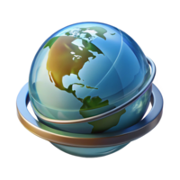 vibrant minimalist A transparent, levitating sphere displaying a rotating 3D model of the Earth. Futuristic minimalist style detailed png