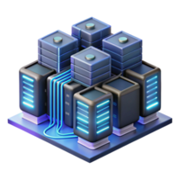 beautiful modern A futuristic server room with rows of glowing servers and complex cabling. Technical illustration style high quality png
