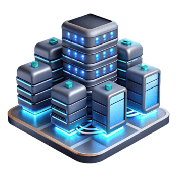 elegant minimalist A futuristic server room with rows of glowing servers and complex cabling. Technical illustration style original png