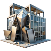 impressive classic Deconstructivist office building, fragmented forms, sharp angles, dramatic shadows, metallic textures, photorealistic, Deconstructivist style premium png