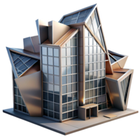 stunning vintage Deconstructivist office building, fragmented forms, sharp angles, dramatic shadows, metallic textures, photorealistic, Deconstructivist style detailed png