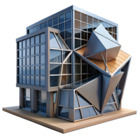 extraordinary minimalist Deconstructivist office building, fragmented forms, sharp angles, dramatic shadows, metallic textures, photorealistic, Deconstructivist style detailed png