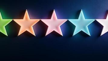 Colorful illuminated stars in a row against a dark background, creating a festive atmosphere photo