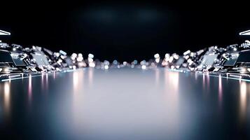 Futuristic technology display with glowing edges and reflective surface, showcasing innovation photo
