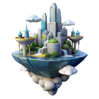 wonderful rustic Floating island city, futuristic architecture, waterfalls cascading down, clouds below, utopian, fantasy style premium png