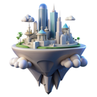 impressive traditional Floating island city, futuristic architecture, waterfalls cascading down, clouds below, utopian, fantasy style high resolution png