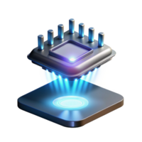 stunning vintage A single, glowing microchip, intricate circuitry visible, levitating in the air, illuminated by a dramatic, spotlight effect. Technology concept art, photorealistic render genuine png