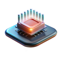 elegant abstract A single, glowing microchip, intricate circuitry visible, levitating in the air, illuminated by a dramatic, spotlight effect. Technology concept art, photorealistic render 4K png