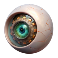 impressive modern A close-up of a human eye, iris replaced by a complex, rotating clockwork mechanism, illuminated by a single, focused beam of light. Biopunk style, surrealism premium png