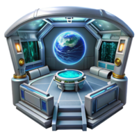 magnificent minimalist Space station interior, futuristic design, glowing panels, views of Earth, science fiction style premium png