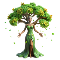 beautiful contemporary An elegant dryad emerging from a giant oak tree, adorned with leaves and vines, sunlight dappling through the canopy. Impressionistic style, soft focus original png