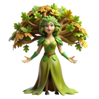 wonderful creative An elegant dryad emerging from a giant oak tree, adorned with leaves and vines, sunlight dappling through the canopy. Impressionistic style, soft focus high resolution png