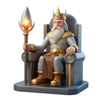 dramatic contemporary A powerful Odin seated on his throne, holding his spear Gungnir, illuminated by the bright light of Asgard. Norse mythology style, detailed depiction of the throne premium png