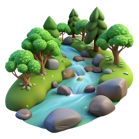 serene vintage A babbling brook flowing through a forest, soft and dappled lighting, impressionistic style high resolution png