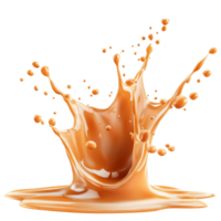 Delicious caramel splash isolated against a clean transparent background showcasing a vibrant brown hue and fluid motion, Delicious Caramel Splash isolated on transparent background png