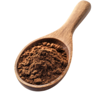 Coffee powder in a wooden spoon, isolated against a transparent background, perfect for culinary uses and beverage preparation, Coffee powder in wood spoon isolated on transparent background png