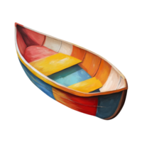 A colorful paddleboat resting against a clean transparent background showcasing vibrant paint patterns and creative design, Paddleboat transparent background png