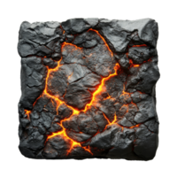Lava surface displaying molten rock and unique texture with glowing cracks illuminated from within, Lava Surface with Molten Rock and Texture, Isolated on transparent background png