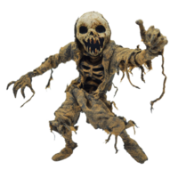 A terrifying Halloween goblin figure stands ominously against a transparent background, showcasing detailed craftsmanship, Nightmarish halloween gobelin figure on transparent background png