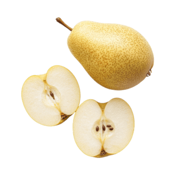 Emphasizing the natural beauty of a Chinese pear sliced in half on a transparent background, showcasing its unique texture and seeds, Chinese pear on transparent background png