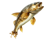 Realistic fish leaping out of water, showcasing splashes in bright surroundings, Realistic Fish Leaping Out of Water Isolated on transparent background png