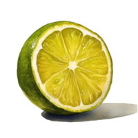 A vibrant yellow lime halved on a clean transparent background, showcasing fresh fruits juicy texture and color, yellow lime on transparent background png