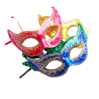 Colorful festive masks displayed on a transparent background, showcasing vibrant designs perfect for celebrations and parties, Colorful Festive Masks on transparent background png