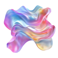 Colorful abstract rendering of flowing iridescent transparent with intricate patterns, 3d rendering multicolored flowing abstract iridescent wave shape isolated transparent background cutout png