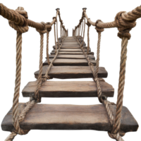 A rustic rope bridge stretches across an empty space, inviting adventure and exploration in any serene environment, Rope bridge isolated on transparent background png