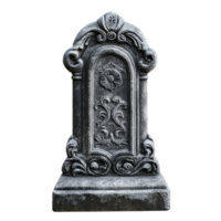 A detailed tombstone featuring ornate designs isolated on a transparent background, tombstone, file of isolated object on transparent background png
