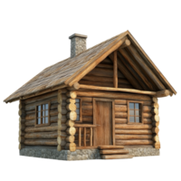 Cozy wooden cabin surrounded by nothingness on a clear transparent background, showcasing rustic charm and simple design, Wood cabin isolated on transparent background png