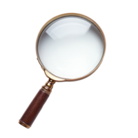 A vintage magnifying glass rests on a transparent background, perfect for examining details and enhancing visibility, magnifying glass,isolated on a transparent background png
