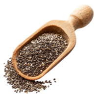 Chia seeds in a wooden scoop on a transparent background showcasing their texture and nutritional value for health enthusiasts, Chia seeds isolated Stock Photo png