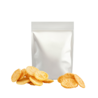 Blank snack packaging with crispy crackers displayed on a clean transparent background, Cut open blank snack packaging isolated Stock Illustration png