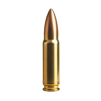 Detailed depiction of a brass bullet isolated on a transparent background showcasing its pointed tip and casing, bullet isolated on transparent background png