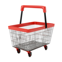A detailed studio render of a modern empty shopping basket ready for groceries and retail items, A studio render ,of an empty shopping basket, 3d illustration, isolated on transparent background png