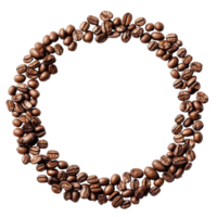 Coffee beans arranged in a circular pattern with ample copy space against a clean transparent backdrop for branding purposes, Coffee beans with round copyspace against transparent background png