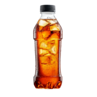 A refreshing bottle of iced tea with ice cubes on a clean, transparent background, bottle of ice tea on transparent background png