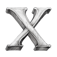 Artistic representation of the letter X crafted in a 3D style, showcasing intricate detailing on a transparent transparent background, consonant letter a is used to make words on transparent png