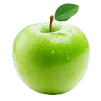 Fresh green apple with water droplets isolated on a transparent background, highlighting its vibrant color and texture, fresh green apple isolated on transparent background png