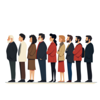 Diverse group of people standing together and waiting in a public setting during daylight hours, Diverse people standing and waiting png
