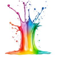 Vibrant rainbow liquid splashes dramatically against a transparent backdrop, showcasing vivid colors in a mesmerizing, colorful rainbow colored liquid splashing isolated on transparent background png