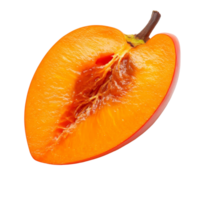 Fresh persimmon slice showcasing vibrant orange flesh isolated on a clean transparent background, persimmon slice isolated on transparent background png