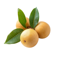 Fresh longan fruit with green leaves resting on a clean transparent background ready for culinary use, Longan with leaf on transparent background png