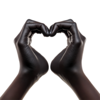 African black hands forming a heart shape against a transparent background emphasizing love and unity, African Black Hands Forming Heart Shape on transparent background png