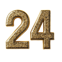Glittering gold number 24 isolated on a transparent background, perfect for New Year celebrations and festive decorations, Number 2024 New Year isolated on transparent background png