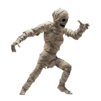 Energetic scary mummy dances alone, capturing Halloween spirit and spooky vibes for festive dacor, scary mummy dancing, file of isolated object with shadow on transparent background png